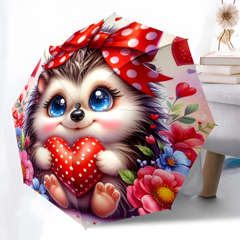 

1PC Cute Cartoon Hedgehog Folding Umbrella Auto-Open Design 8 Iron Ribs Plastic Handle Foldable Sunshade Perfect Christmas Gifts