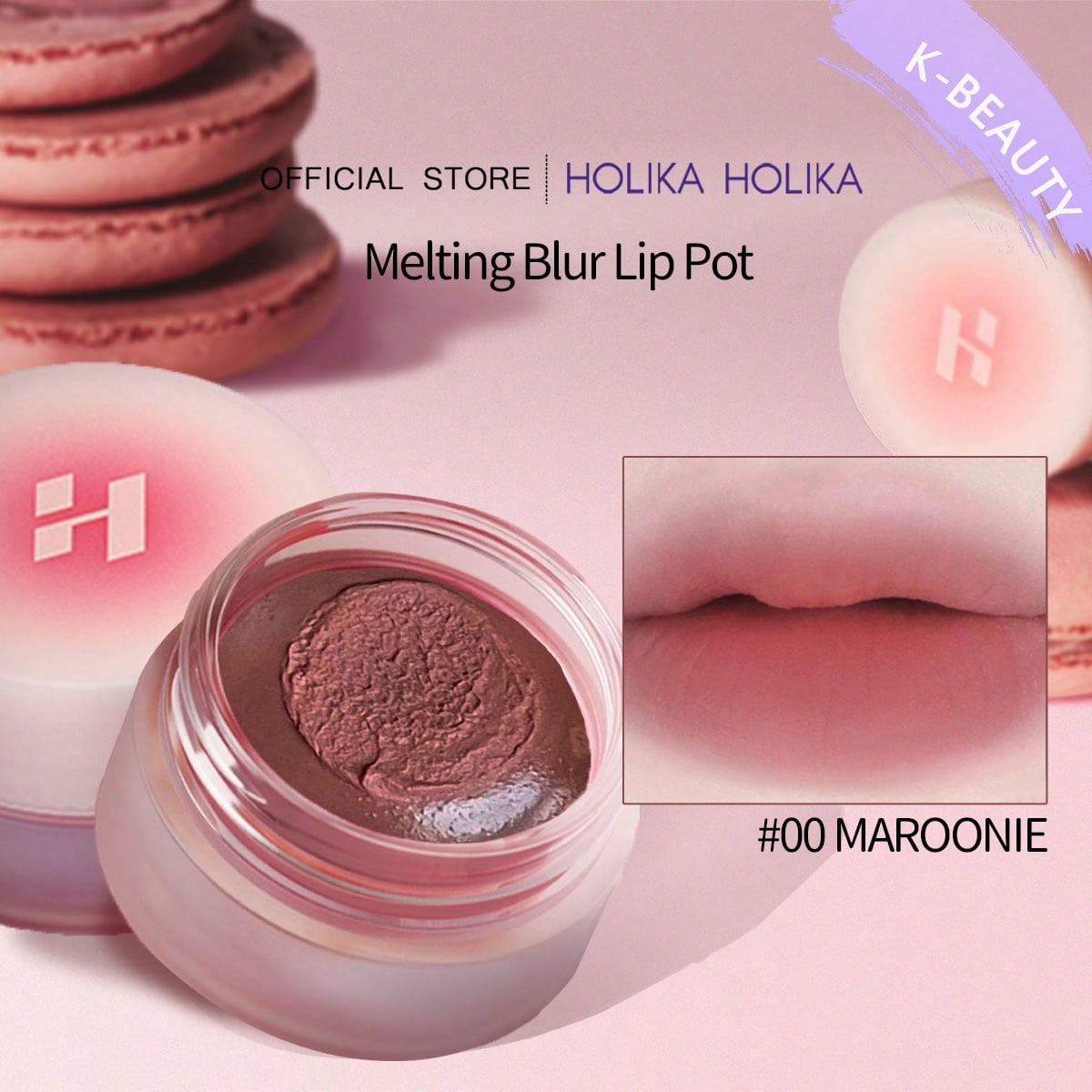 HOLIKA HOLIKA Melting Blur Lip Pot 00 MAROONIE, Weiche Blur Samt Lippenfarbe, Cremiges Lippen-Make-up K?Schönheit, Koreanische Kosmetik, Koreanisches Make-up 00 MAROONIE