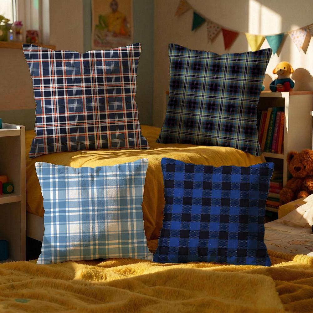 Checkered Pattern Cushion Cover Set of Decorative Short Plush Pillow Covers for Sofa Soft Cushion Case x cm