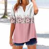 Women's loose printed stand collar short-sleeved cotton and linen top
