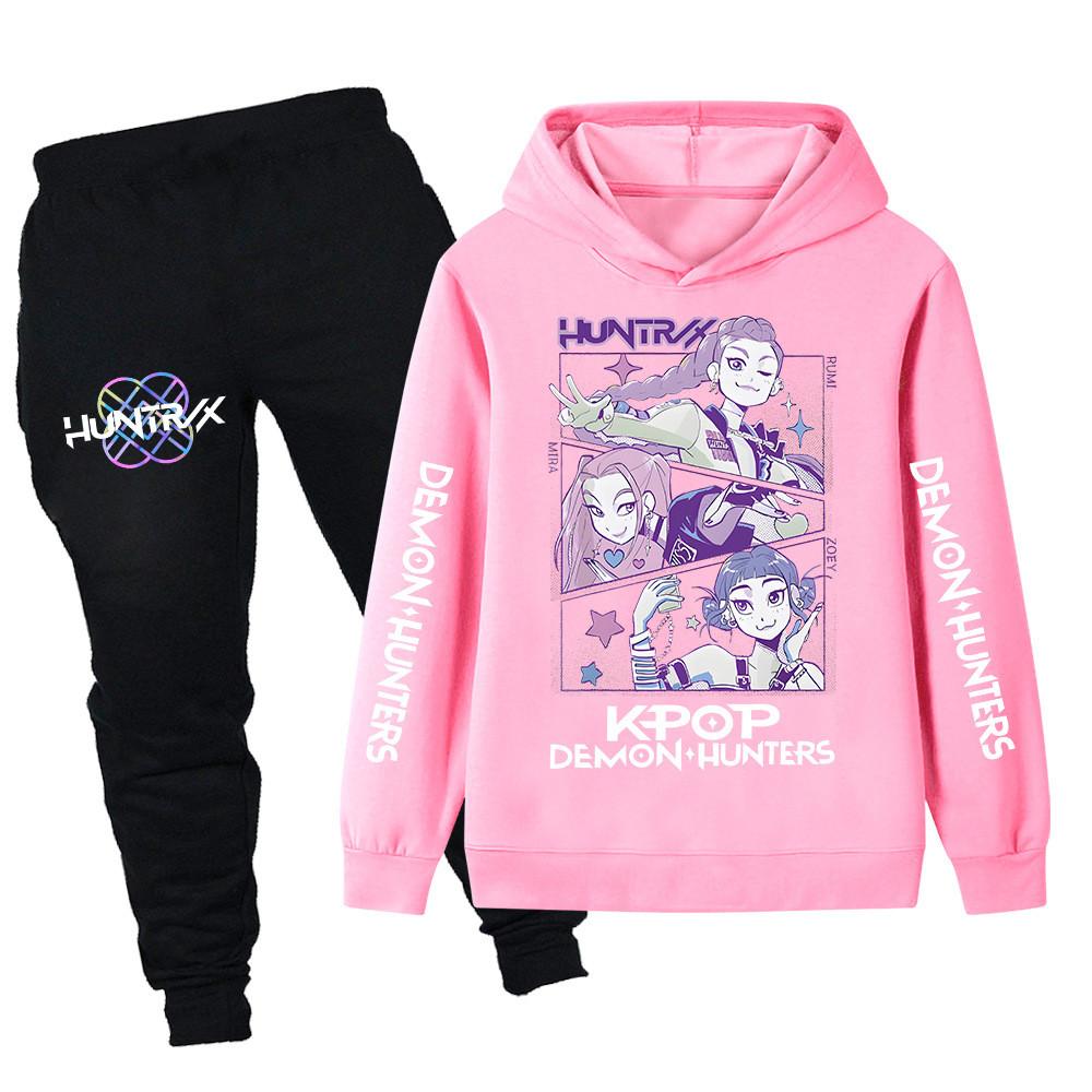 PB1198XX Kids Boys Girls Kpop Mira Zoey Rumi Huntrix Print Long Sleeves Hoodie Pants Trousers Clothes Sets