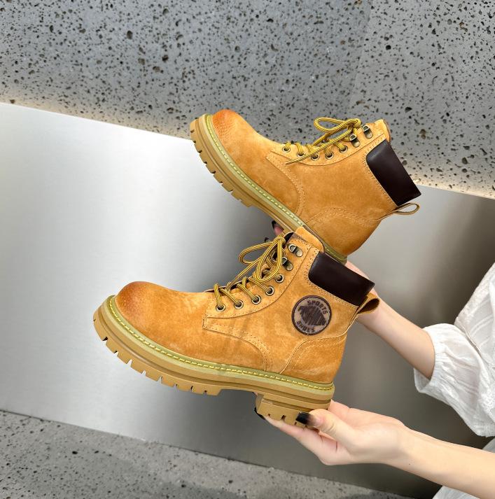 Thick-soled heightening Martin boots women's spring new retro British casual short boots outdoor sports rhubarb boots
