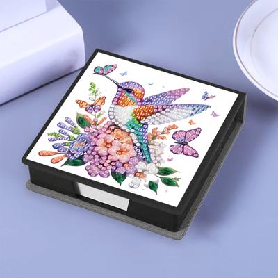 PU DIY Crystal Art Sticky Notes Holder with 160 Sheets Crystal Art Note Box for Home Office and School Supplies