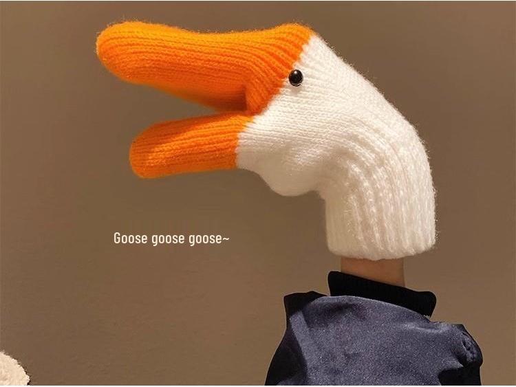 Creative Goose Wool Fingerless Gloves for Women – Warm Winter Velvet, Thick, Cold-Proof, Cute for Couples & Students