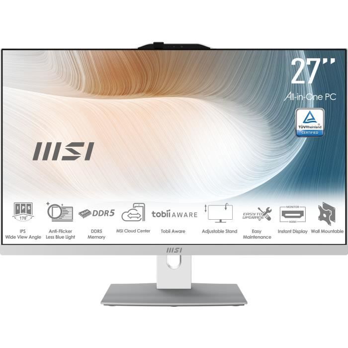 PC Tout-en-un MSI - 27'' - Sans Windows -Ecran FHD - Core 7 150U - RAM 16Go - Stockage 1To - Pied Ajustable - Clavier Et Souris
