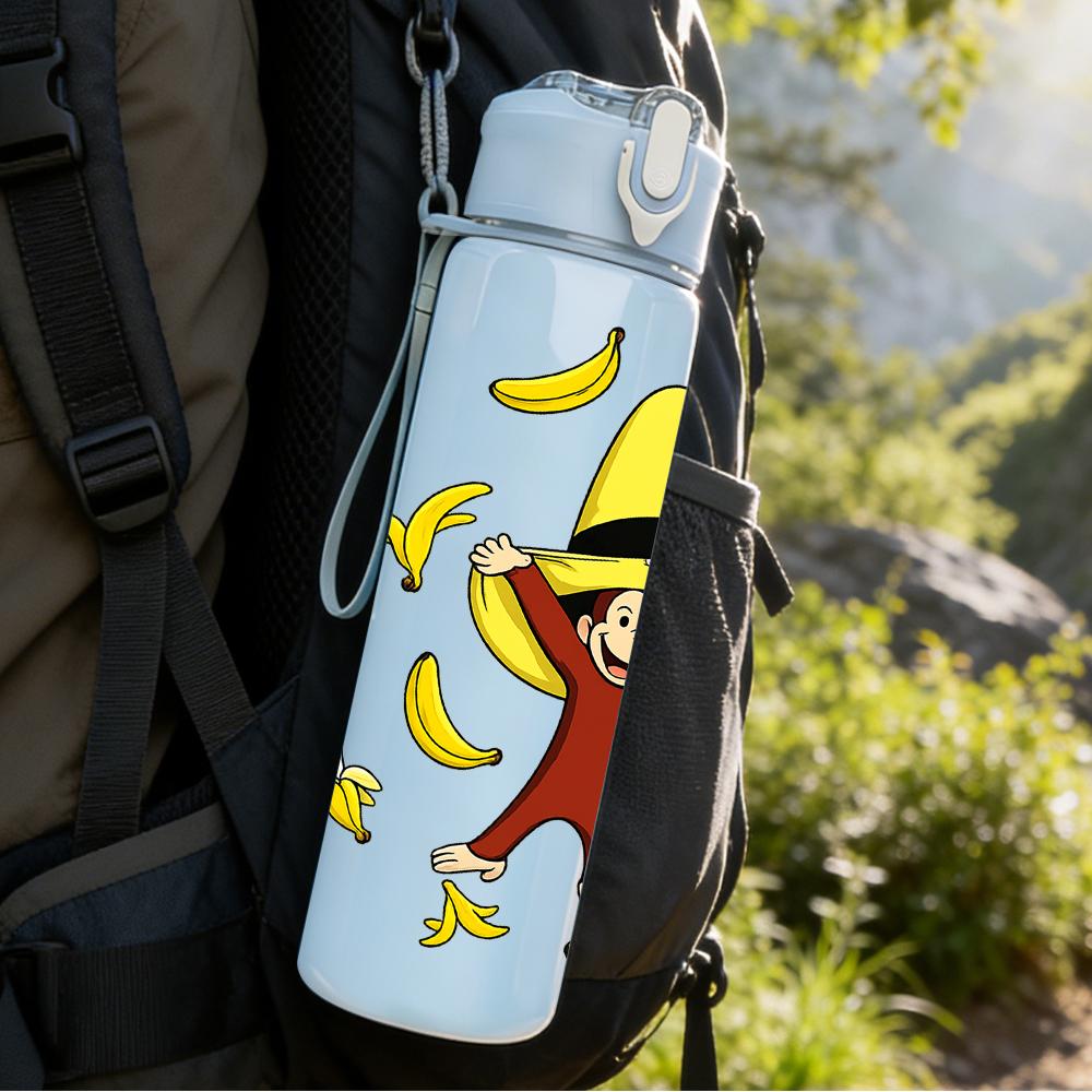 1PC Yellow Hat Cartoon Monkey 750ml Color Plastic Water Bottle Leakproof Flip Straw Lid For Sports Office Home Use