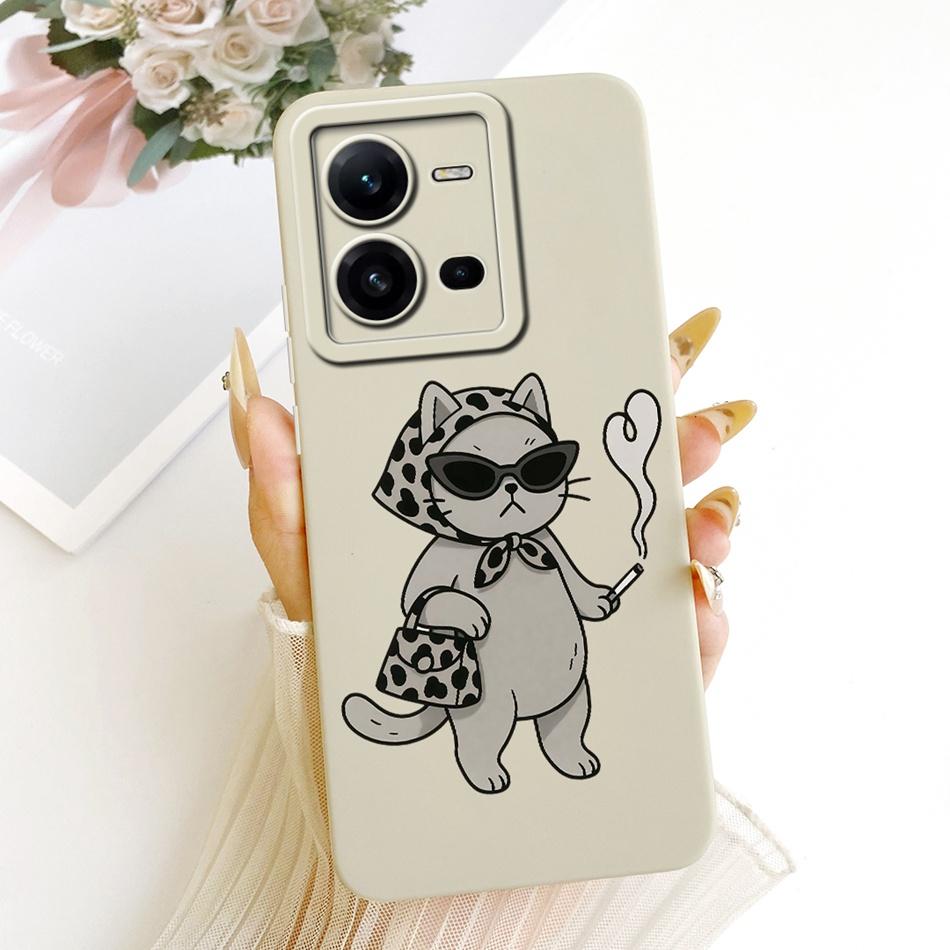 For Vivo V25 V25e 4G Cute Cat Flower Cartoon Phone Case For Vivo V25 V 25 25E V2201 V2202 Shockproof Soft Silicone Covers Bumper