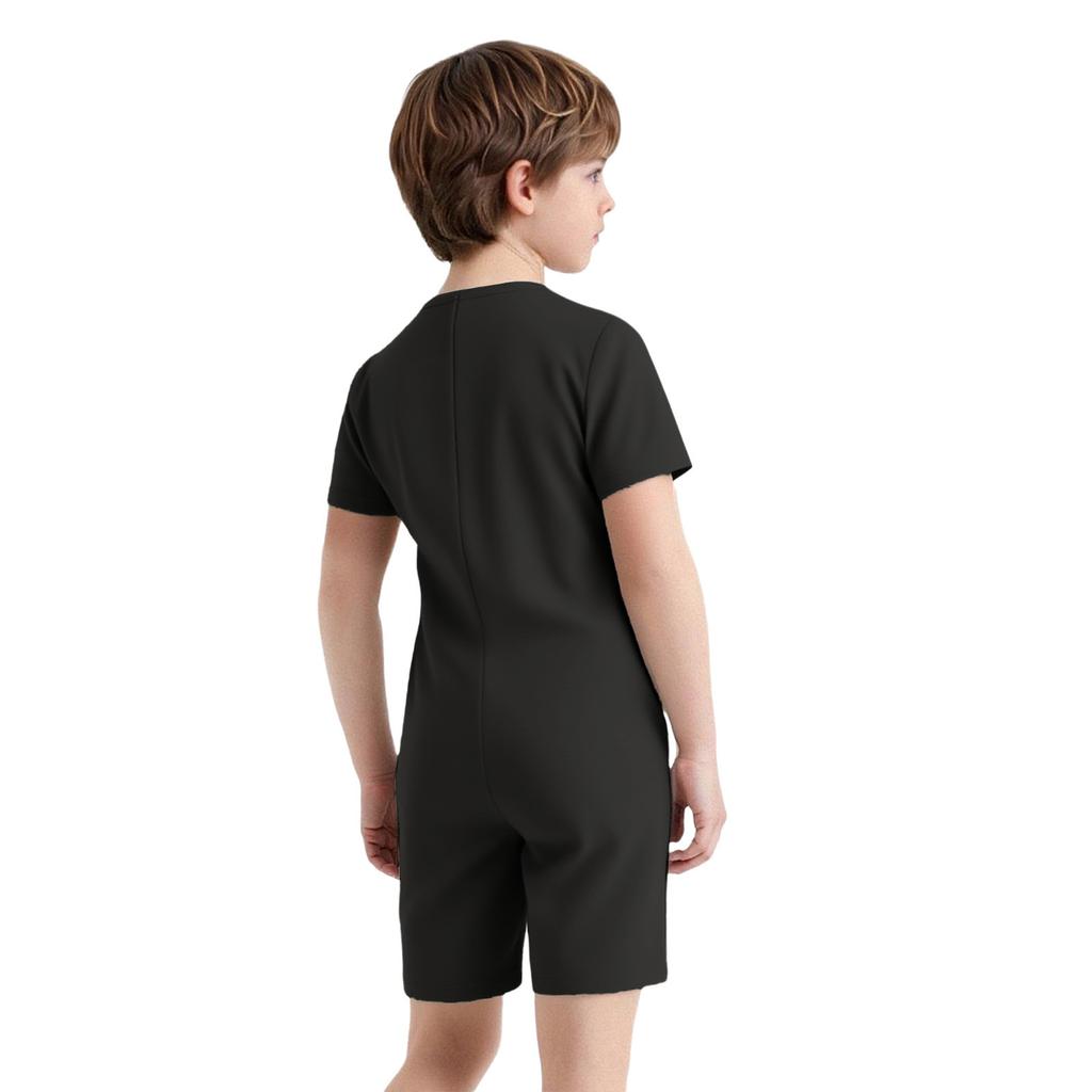 Kids Girls Boys Adaptive Clothing Round Neck Short Sleeve Back Zipper Solid Color Jumpsuit