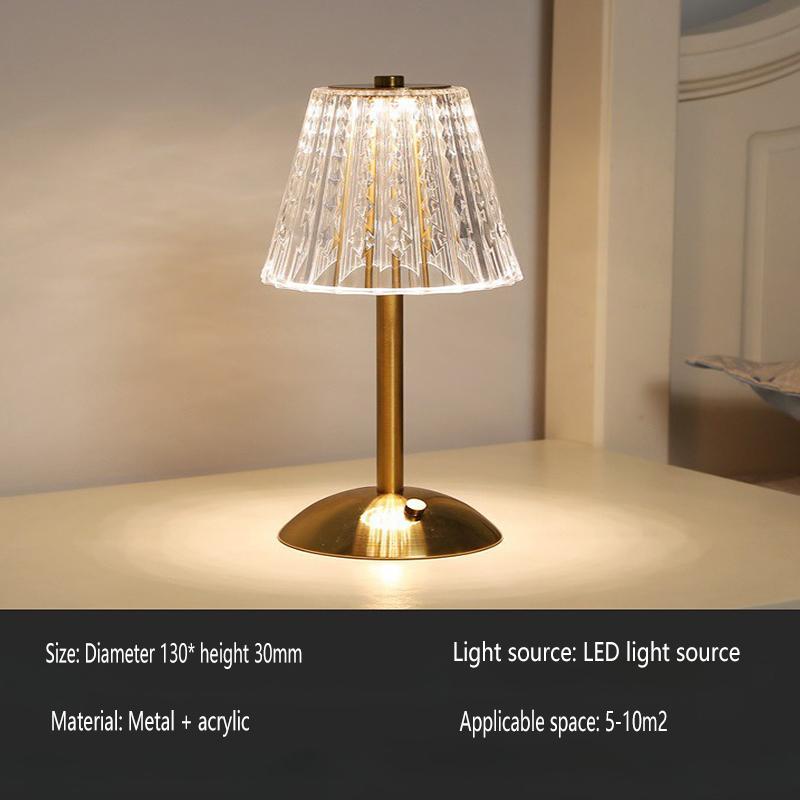 Bedroom Crystal Retro Table Lamp3 Color Touch Dimming Night Light USB Rechargeable Cordless Atmosphere Bedside Desktop Night Lig
