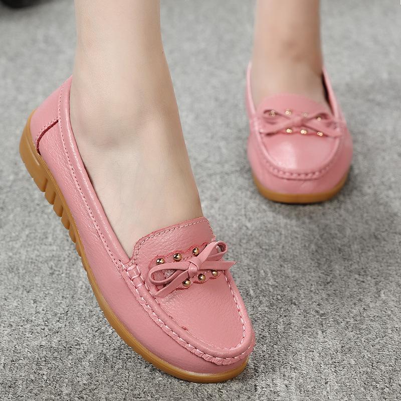 Leather shoes soft-soled women's shoes women's casual flats beef tendon sole one-pedal single shoes