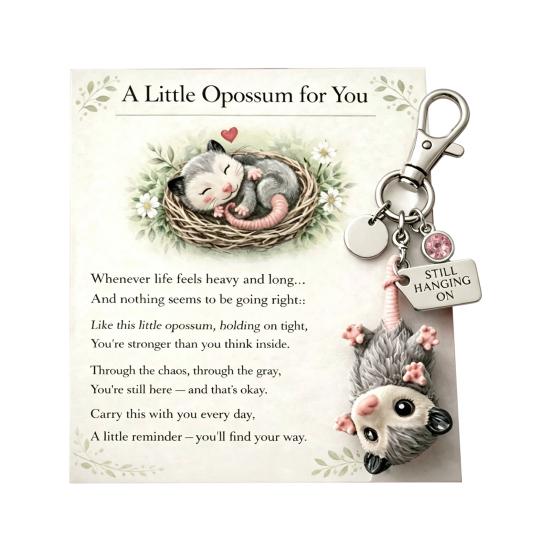 Keychain Pendant Acrylic Possum Design Lightweight Furry Texture Key Chain with Metal Lobster Clasp Suitcases Healing Gift Accessory October
