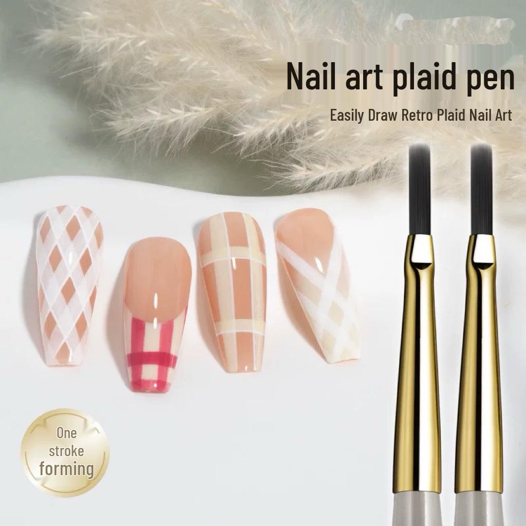 Plaid Nail Art Pen - Fine Brush Double-Ended for Salon Use, Retro Design