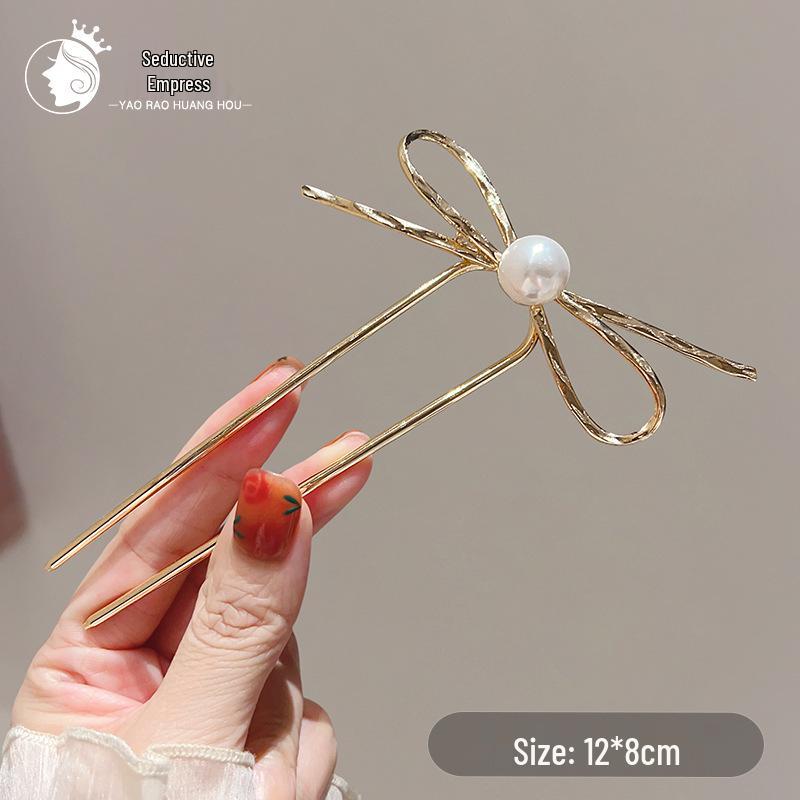 Clearance: Simple Bow U-Shaped Pearl Hairpins for Women