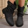 Large Size Retro Polished Cigarette Boots Autumn and Winter New Metal Buckle Belt Car Sewing Medium Tube Women's Boots