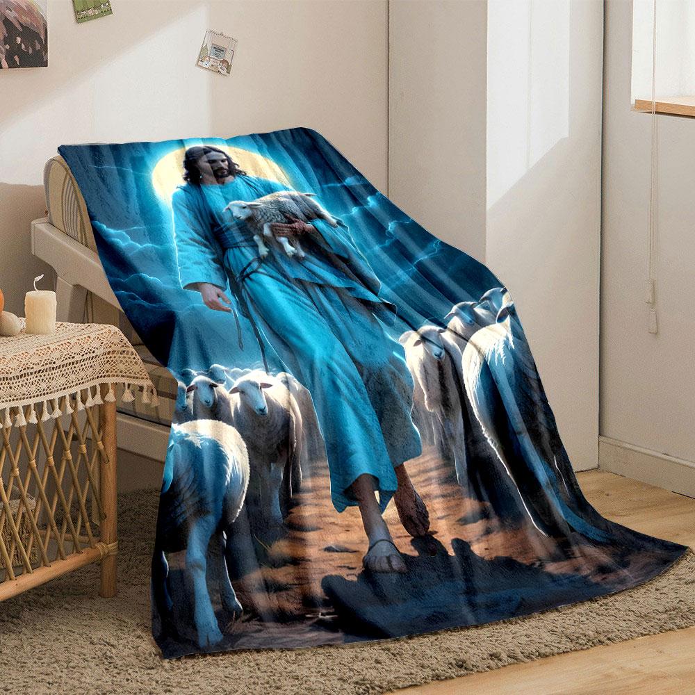 Jesus Lamb Flock Printed Blanket Printed Blanket for Living Room Bed Couch Lunch Break Soft Cozy Blanket for Friend's Festival Gift