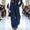 Women's Zip Up Long Sleeve Denim Jumpsuit Slim Fit V Neck Wide Leg Jumpsuit With Pockets
