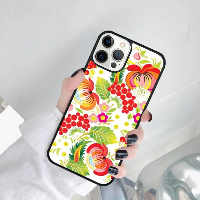Khokhloma Russian Pattern Flower Phone Case For iPhone 17 Air 15 16 14 11 12 13 Pro MAX Plus