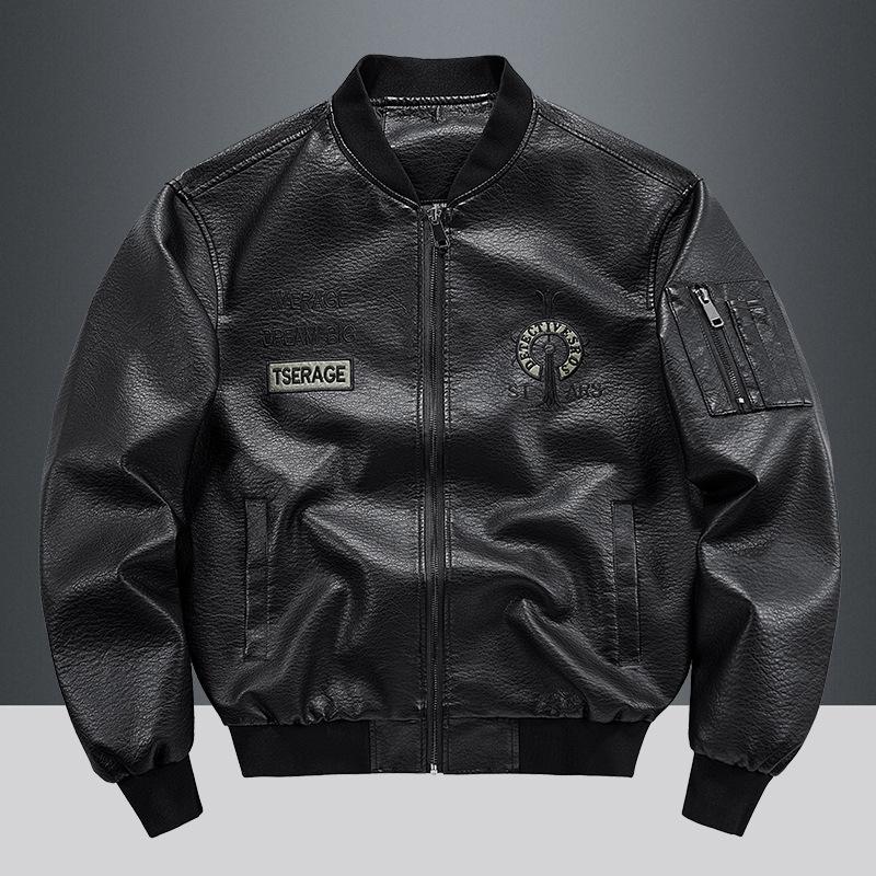 Herren Retro Locker Geschnittene Lederjacke - Frühling/Herbst Koreanischer Lässiger Stil Arbeitskleidung Revers Motorradjacke