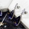Silver Halo Purple Teardrop CZ Dangle Earrings Marquise Top Tanzanite Color Crystal Drop Earrings Women Luxury Wedding Jewelry