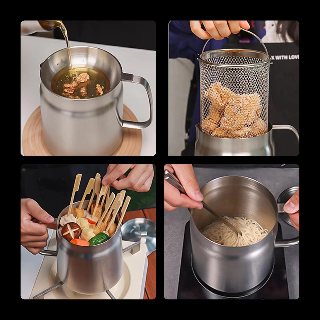 1,5L/2L Edelstahl-Wasserkocher mit Edelstahlsieb Multifunktionstopf Ölfilter Frittierkorb Ölaufbewahrungsbehälter Topf Geschenke