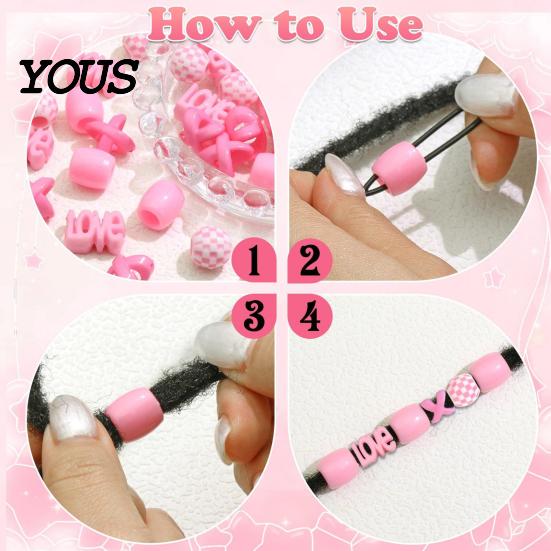 Style Braid Charms 60Pcs Hair Accessories, Heart Letter Shape Rings, Large Hole Design Thick Jewelry Beads for Braids Dreadlocks