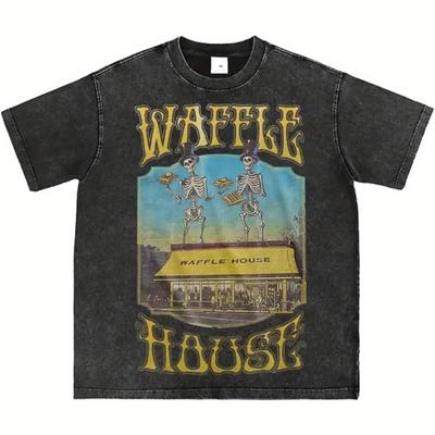 Bellelement Waffle House Vintage Tričko s kyselým praním Hip Hopové Tričko Topy Pánské Tričko Černé Ležérní Kulatý Výstřih Bavlněné Tričko