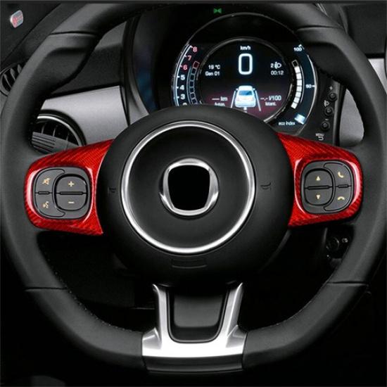 Pair Red Carbon Fiber Car Steering Wheel Switch Frame Sticker For Fiat 500 20-23