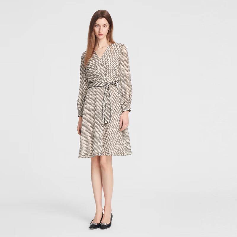 

ELLASSAY Elegant V-Neck Long Sleeve Printed Midi Dress L