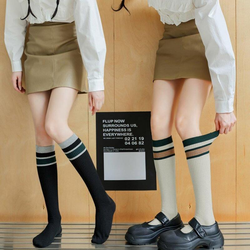 

Women s Winter School Look Color Block Knee Socks A25063_Ivory