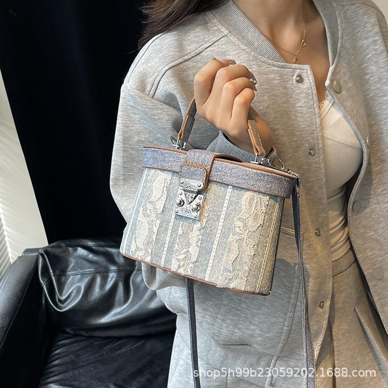 Small bag women's trendy fashion hand carry texture printed styling women's bag shoulder crossbody cosmetic bag new