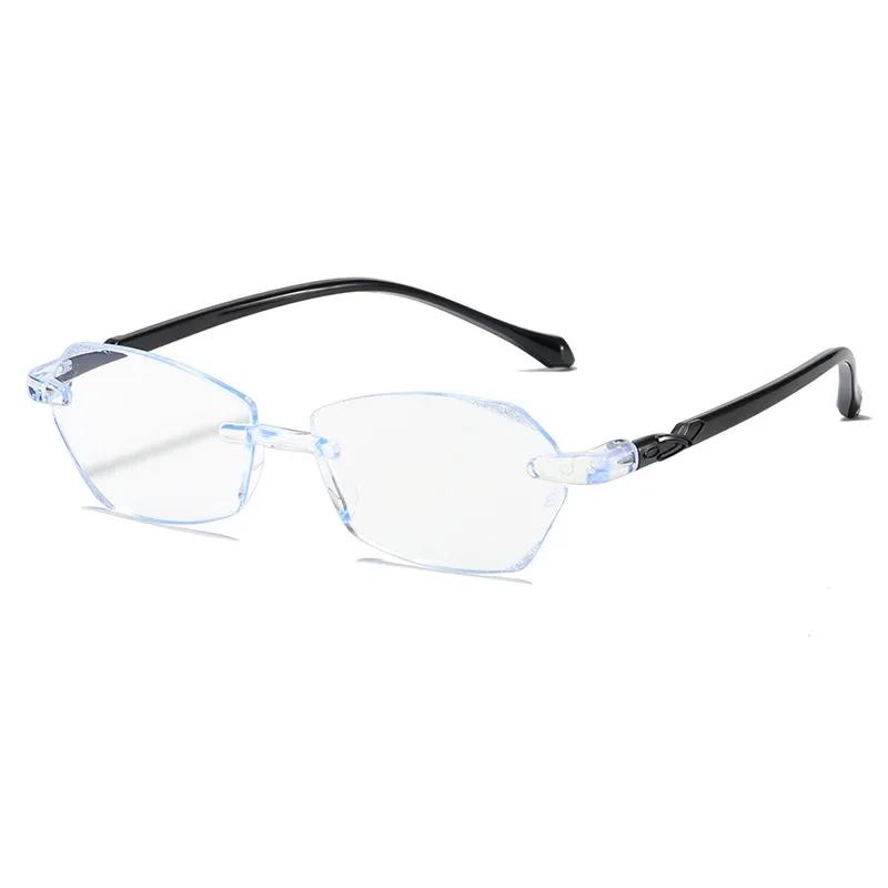 

Ladies Rimless Blue Light Blocking Glasses Unisex Diamond Cutting Presbyopia Eyeglasses Finished Prescription Reading Eyewear 3.5