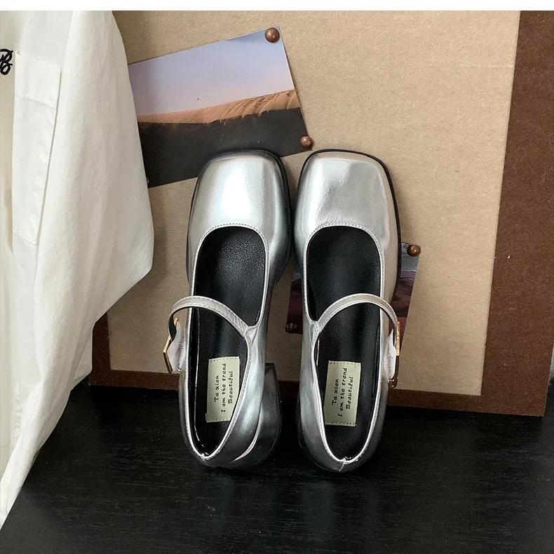 Spring Women Mary Jane Shoes Fashion Shallow Buckle Ladies Elegant Square Heel Single Shoes Street Style Pumps Shoes
