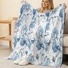 All-Season Flannel Blanket: Thick Warm Blue & White Floral, Soft Cozy Throw for Home, Guest Room, Christmas & Halloween, Boost Home Atmosphere