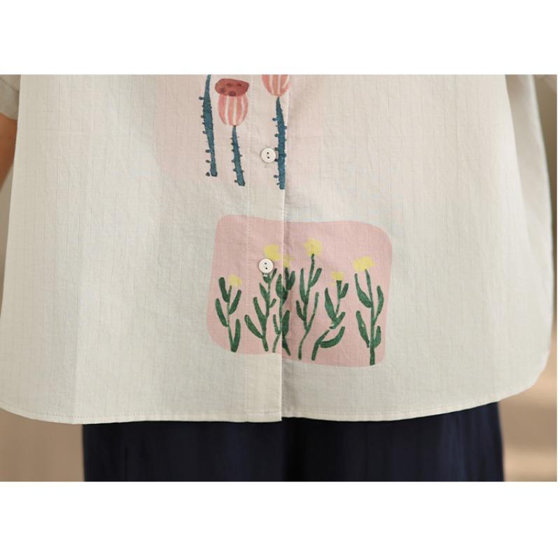 DIMANAF 2026 Women Plus Size New Summer Blouse Shirt Short Sleeve Casual Loose Print Lady Tops Shirts Cotton