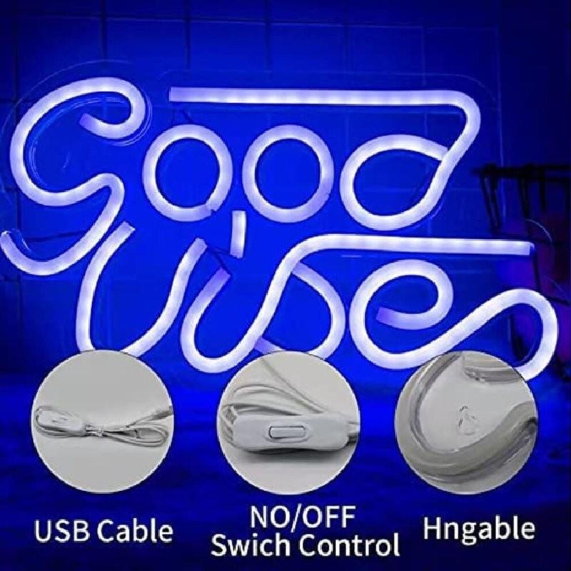 Vibes Good Neon Sign Led Word Usb Light Acrylic Lamp Bedroom Bar Decor Party