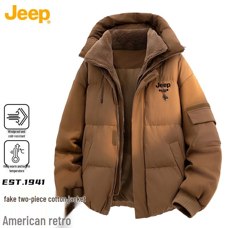 

JEEP Men s American Retro Faux Two-Piece Hooded Padded Jacket M