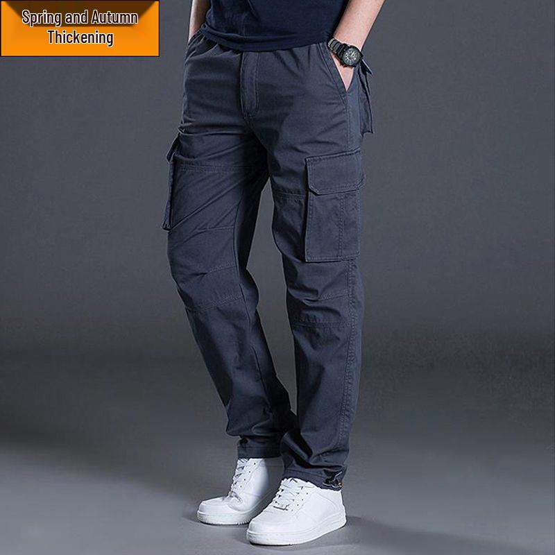 Men's Four-Season Work Pants: Loose Straight-Leg, Wear-Resistant, Multi-Pocket, Casual Style.