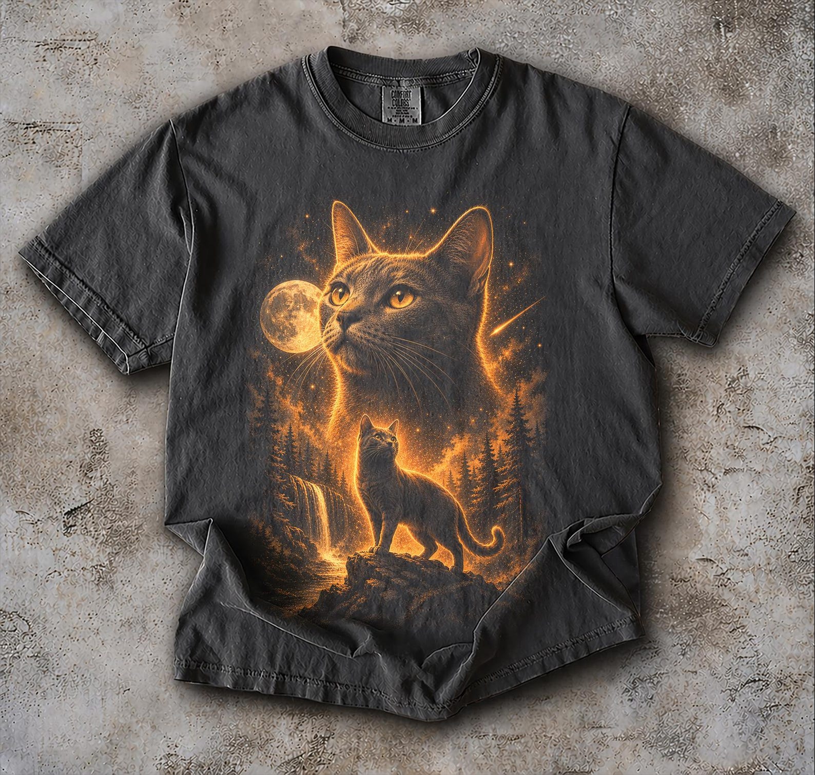 Mystic Black Cat Tshirt, Celestial Kitty Graphic Tee, Lunar Feline Unisex Streetwear Fashion Apparel XL