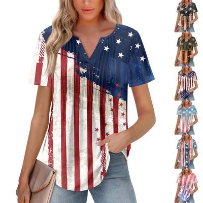 Damenmode Lässig Plissee V-Ausschnitt Kurzarm T-Shirt Tops