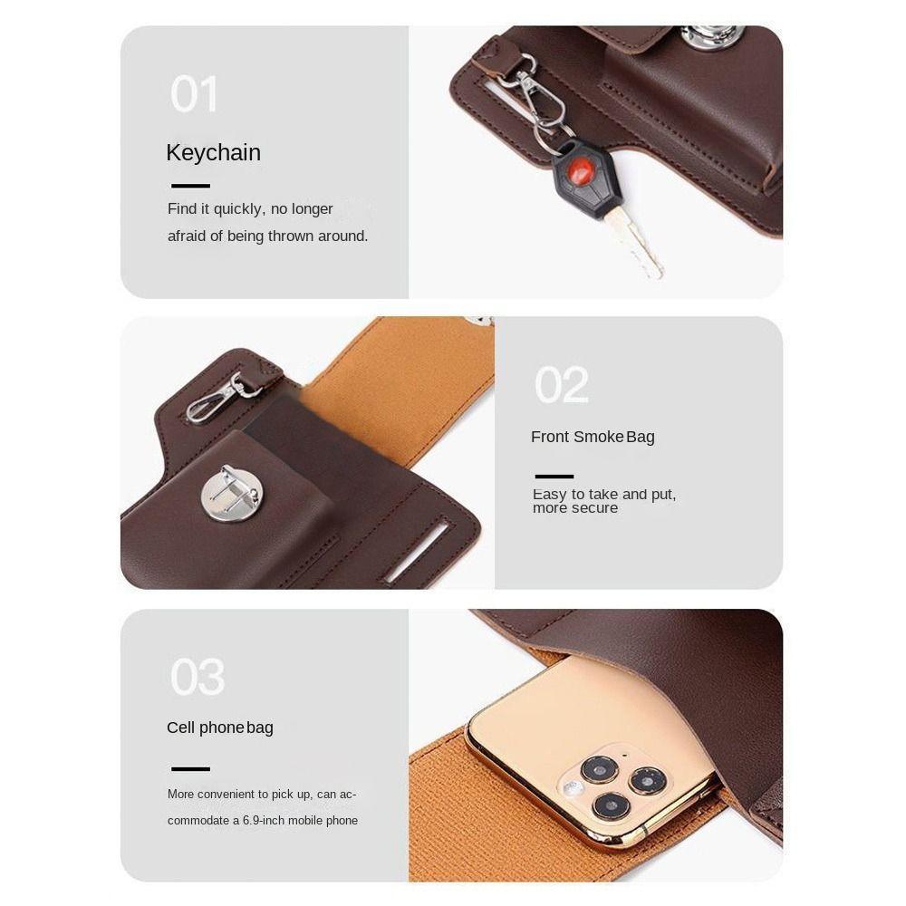New Multifunctional Belt Waist Bag PU Solid Color Phone Waist Bag Vintage Leather Bag Portable Card Bag