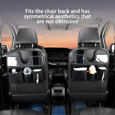 Car Seat Organizer Backseat Large Leather with Tablet Cup Holder Seat Back Organizer Car Accessories Auto Organizer Hanging Bag