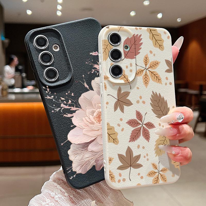 Pink Peony Floral Case For Samsung S26 Ultra S25 Edge S24 S23 Plus S22 S21 FE A15 A16 A17 A35 A36 A54 A55 A56 A57 5G Leather Texture Soft Cover