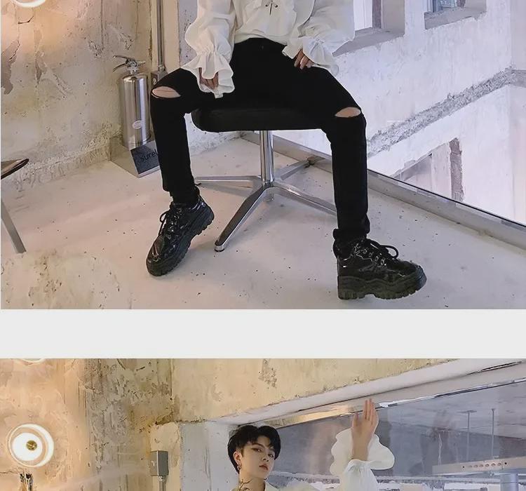 Unisex Retro Košile s Dlouhým Rukávem s Manžetami, Límcem, Volánky a Stahovací Šňůrkou - Evropský/Americký Trend Celebrity