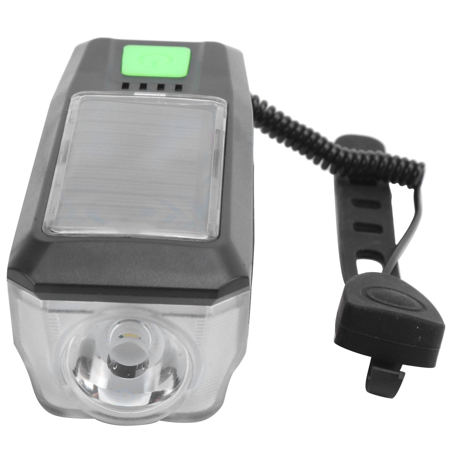 Solar Power Bicycle Light LED Waterproof Bike Bell Light USB Charging Headlight with Horn