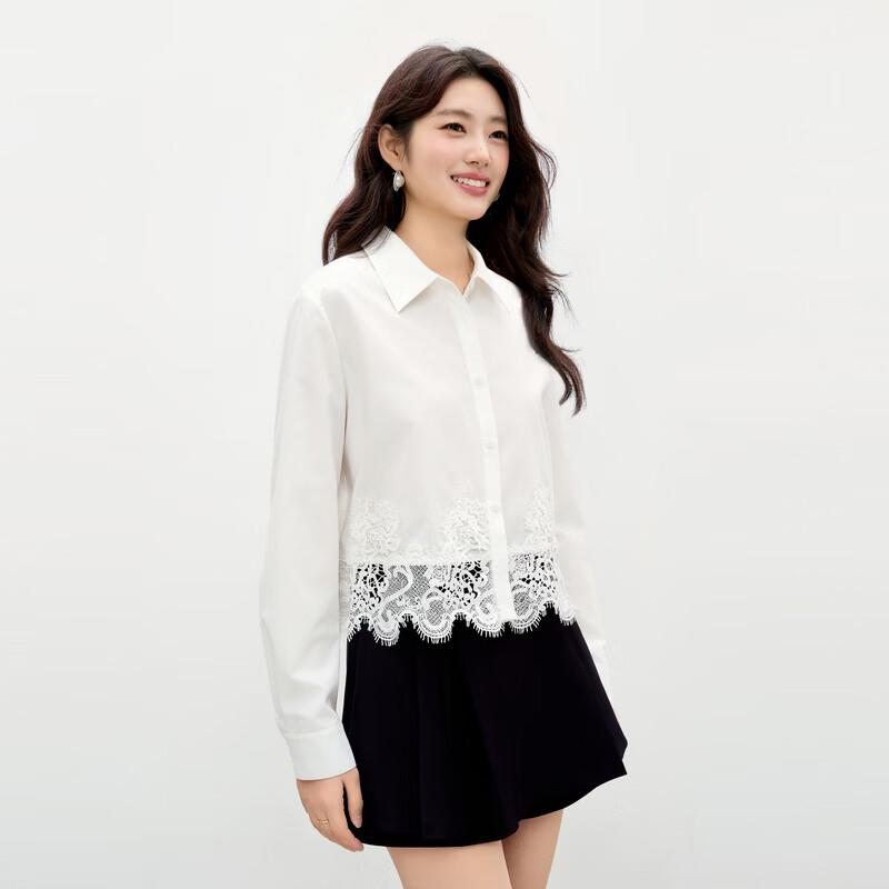 Sweet Lace-Trimmed Turn-down Collar Blouse