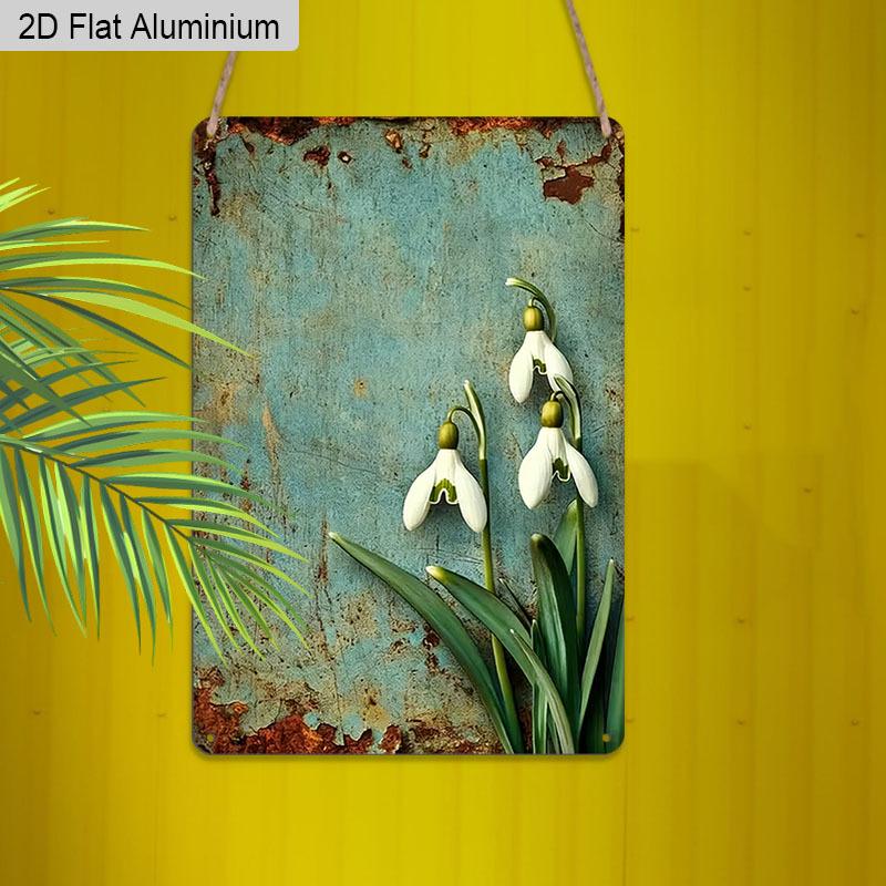 2D Flat 1pc Vintage Floral Aluminium Wall Art Sign Rustic Snowdrop Flowers 8x12 Aluminium Rustic Garden Home Decor Spring Floral Wall Decor