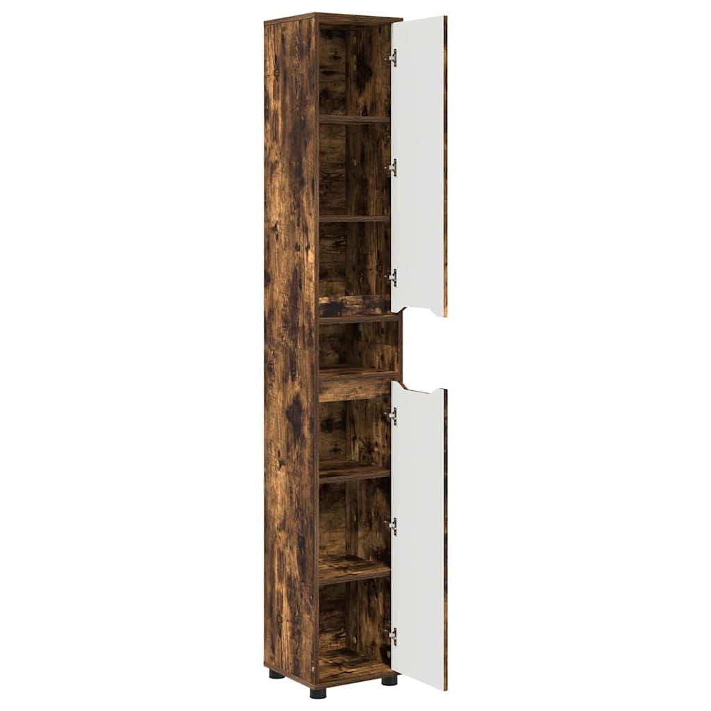 Bathroom Cabinet with Door Smoked Oak 30.5 x 30 x 195 cm
