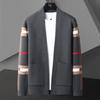 Men's Knitted Cardigan Sweater Slim Fit Autumn and Winter V-Neck Plaid Line Casual Jacket