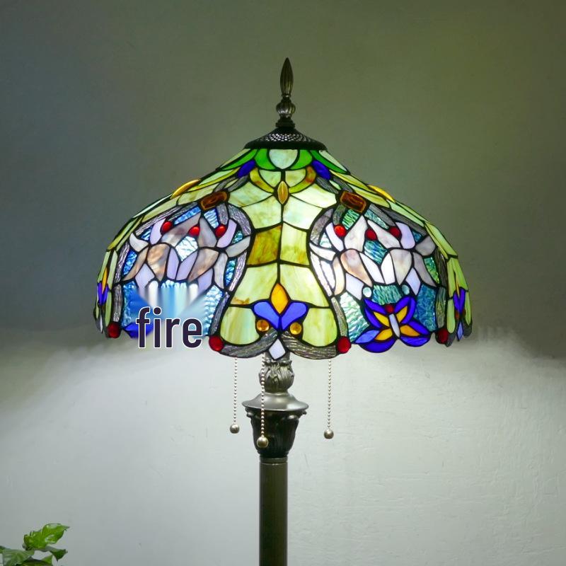 Retro Nordic Style Tiffany Floor Lamp - Colored Glass Light for Living Room, Bedroom, or Study.