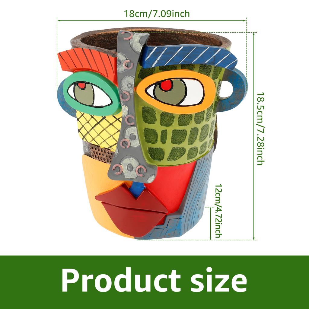 Abstract Face Resin Flower Pot Colorful Artistic Planter with Handle Portable Home Decor Plant Container Funny Face Flower Pot